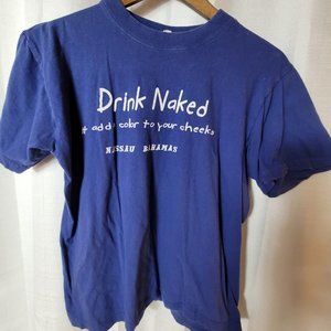 T-Shirt Factory Blue 'Drink Naked' Short Sleeve T-Shirt M